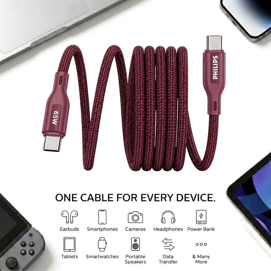 Philips DLC4130CI/94 65W USB Type-C to Type-C Fast Charging Cable | Nylon Braided | 1m