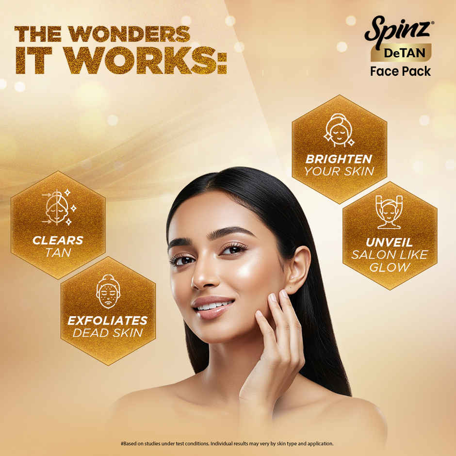 Spinz DeTan Face Pack with Besan, Honey and Kojic Acid | Instant Glow in 15 Minutes | No Bleach