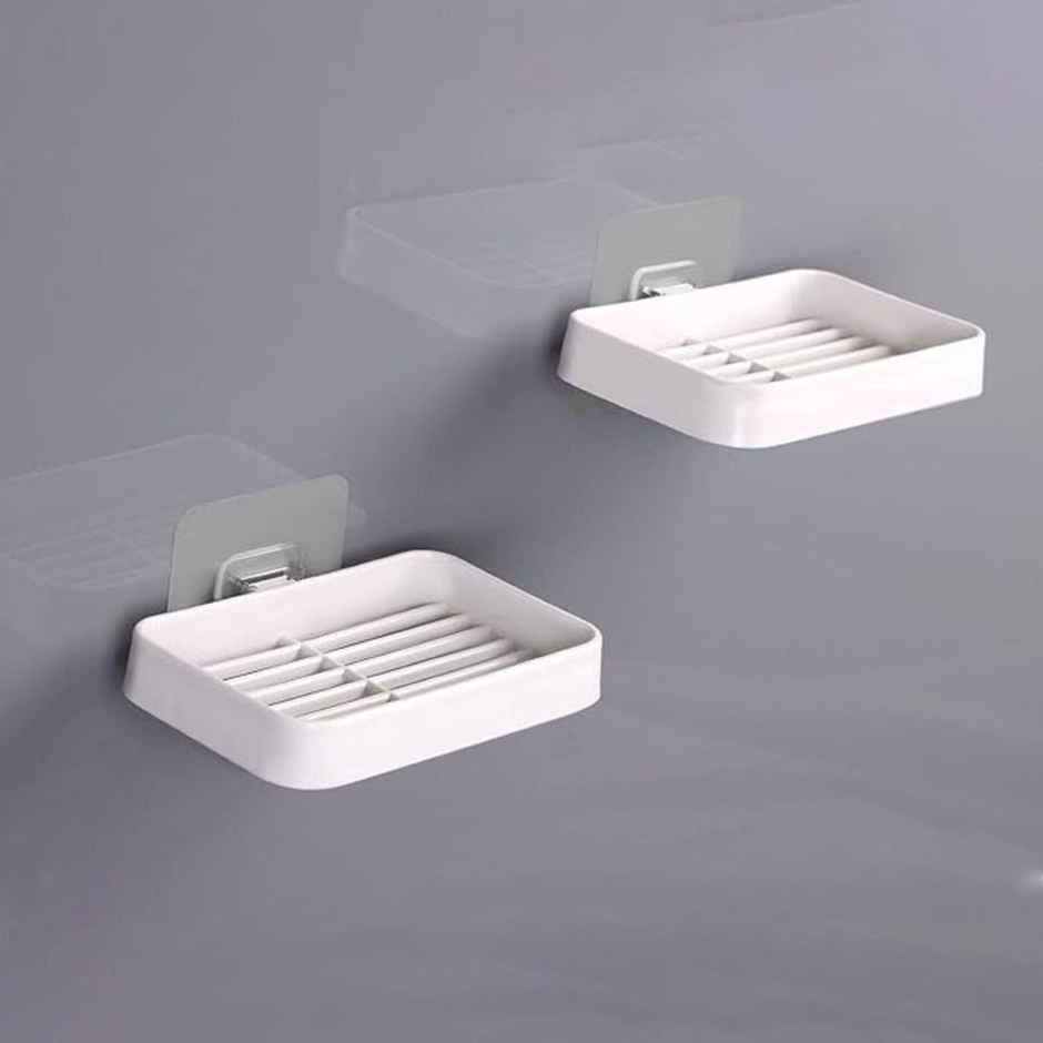 Perpetual Bathroom 1Shelf + 1Soap Dish Holder | Self-Adhesive Rack for Wall | Pack of 2
