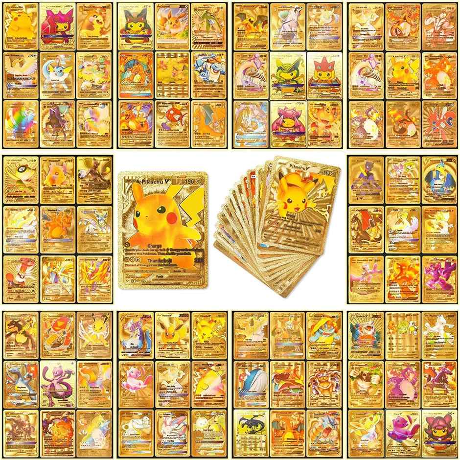 Awestuffs Pokemon Gold Foil Card Assorted Cards TCG Deck Box V Series Cards