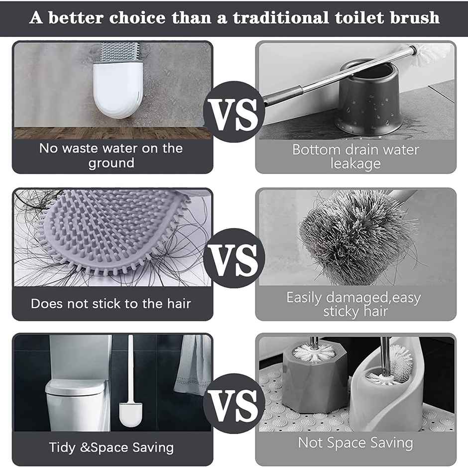 Perpetual Water Drop Toilet Brush Set | Wall-Mounted Silicone Brush with Holder | 2 Pcs