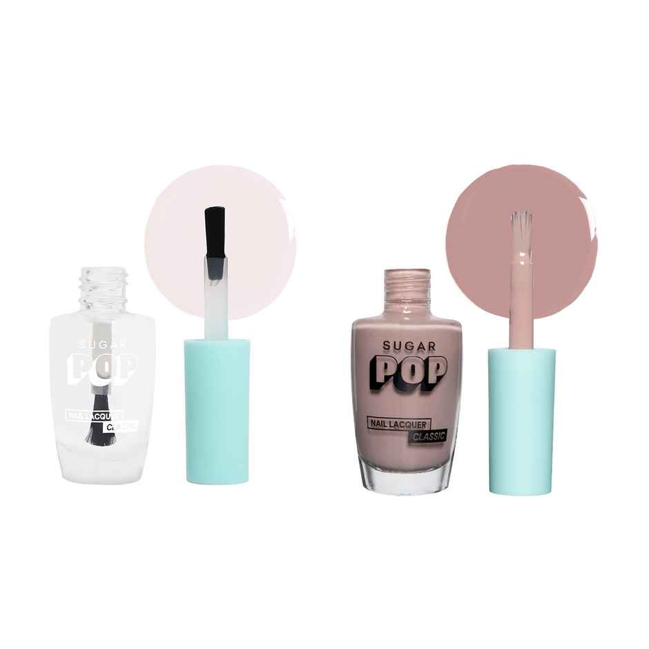 Sugar Pop Nail Lacquer - 27 Crystal Clear(10ml) & Sugar Pop Quick Drying Ultra Long-Wear Glossy Finish Nail Lacquer -Silk Stockings 08(10ml) Combo