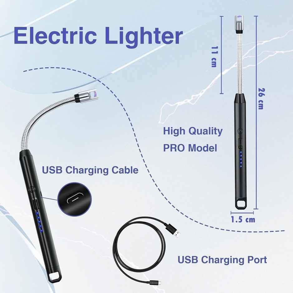 Perpetual USB Rechargeable Electric Lighter | Flexible Neck | Flameless Windproof Lighter | Black
