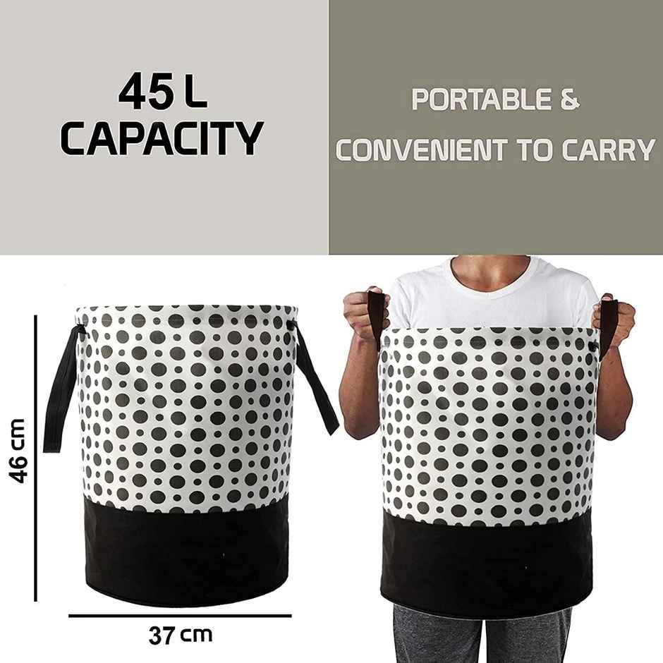 Perpetual Waterproof Laundry Cloth Basket, 45L, Foldable with Handle (Polka Lb)