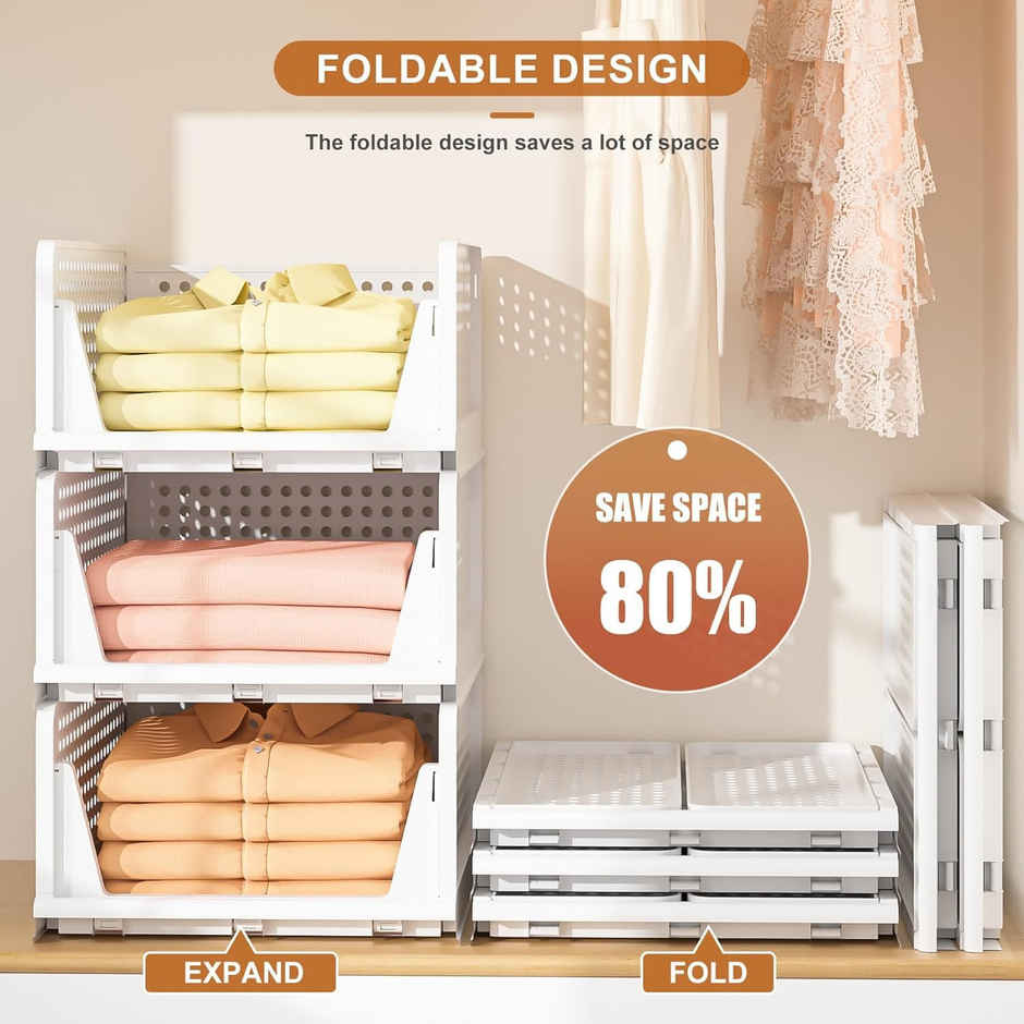 PrettyKrafts 4 Shelf Wardrobe Shirt Organizer | Space-Saving Closet Storage