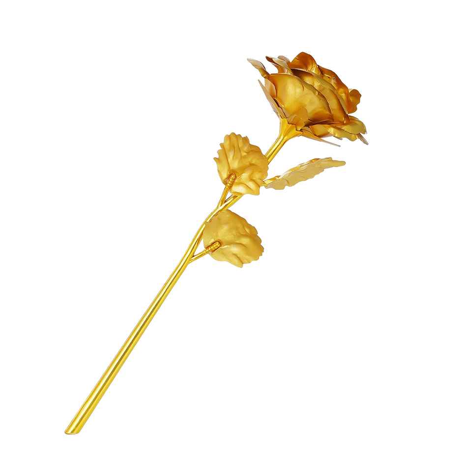 eCraftIndia Golden Rose Flower Showpiece - Rose Day, Valentine's Day Gift