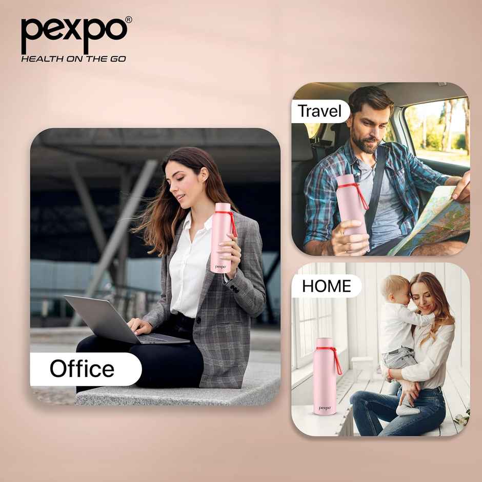 Go24 Bravo Stainless Steel Thermos Bottle | Baby Pink | ISI Certified | 24-Months Warranty