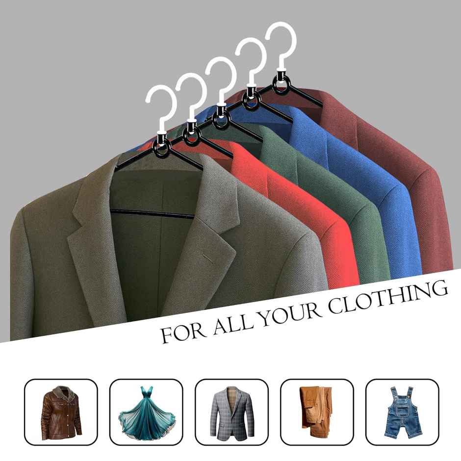 Kuber Industries Plastic Wardrobe Hangers | Non-Slip with Swivel Hook | Black