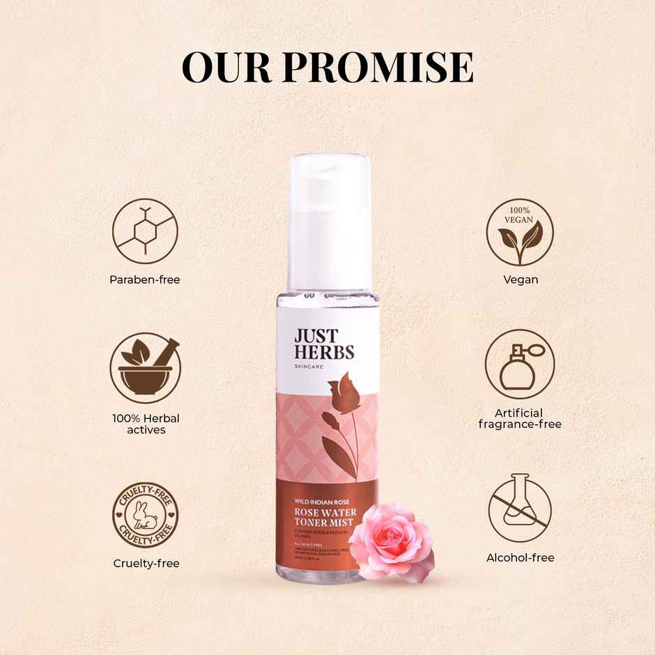 Just Herbs Steam Distiilled Rose Water Refereshing Pore Cleansing Toner Mist For Women