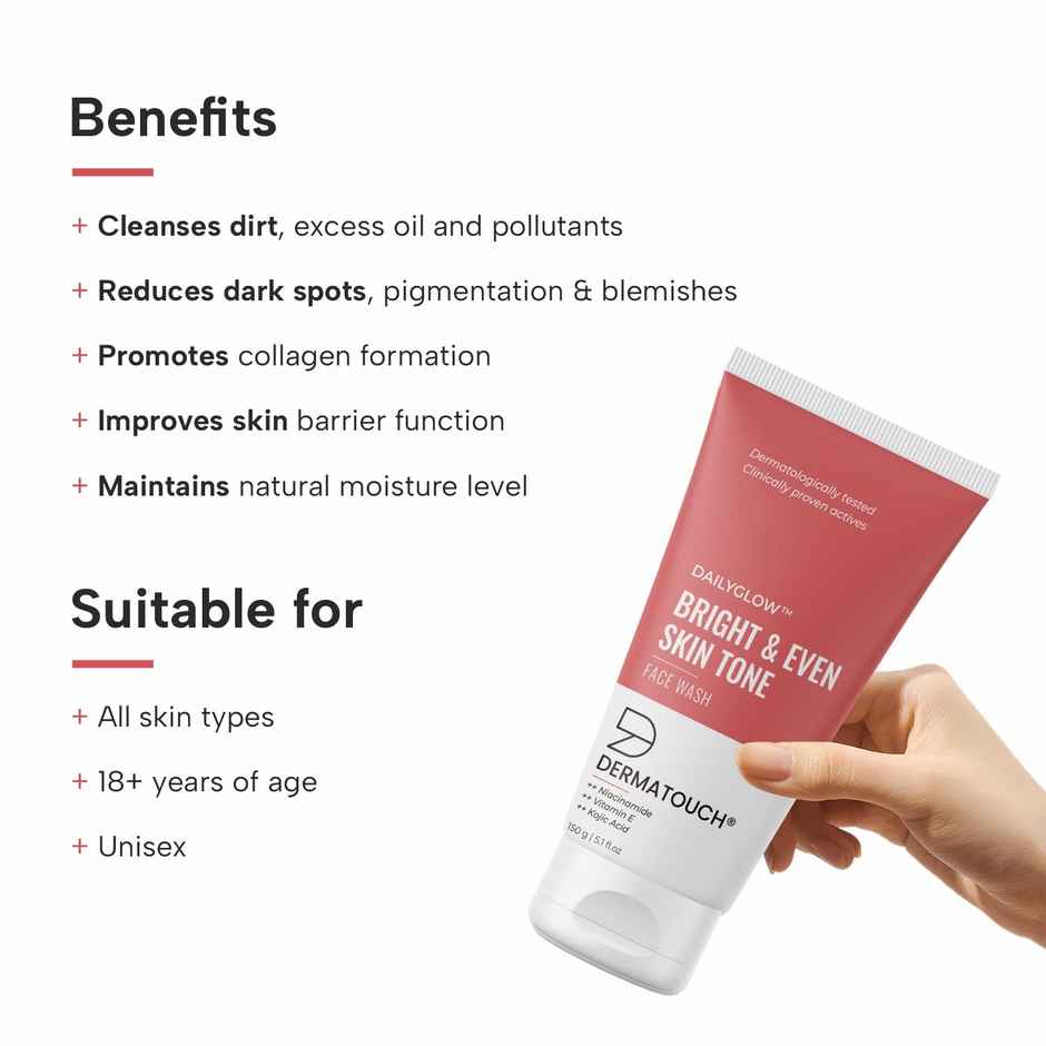 Dermatouch Bright & Even Tone Face Wash With Niacinamide Vitamin E And Kojic Acid Uneven Tone
