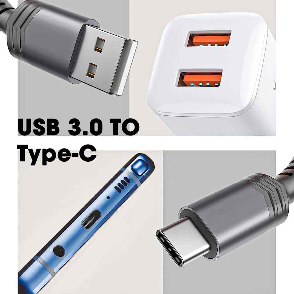 Sounce USB Type C Cable 3.1 A 1.5 m Usb To 3A(66W)Fast Charging Braided (Compatible with Mobile,Tablet,Earphone,Laptop,Black,One Cable)
