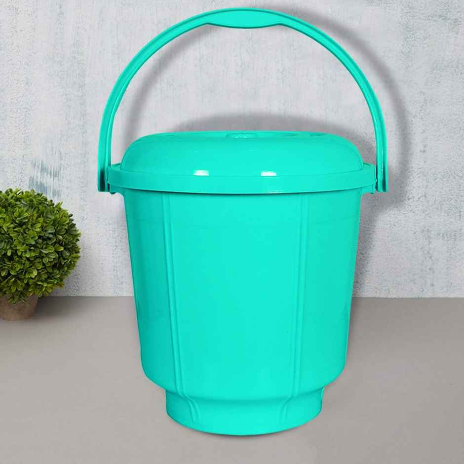 Kuber Industries 13 L Unbreakable Plastic Bathroom Bucket with Lid & Handle | Mint Green