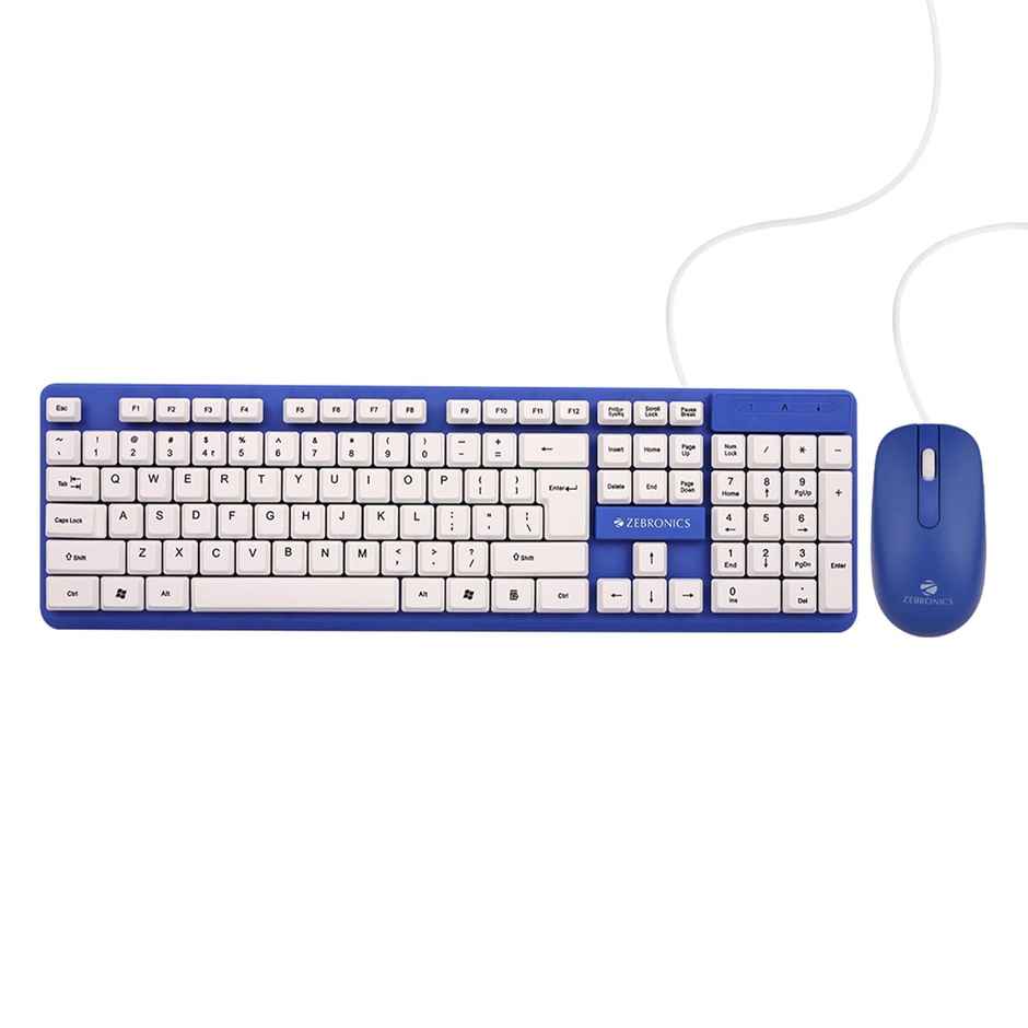 Zebronics JUDWAA 541 USB Keyboard and Mouse Set for Computers & Laptops with 1200 DPI | Blue