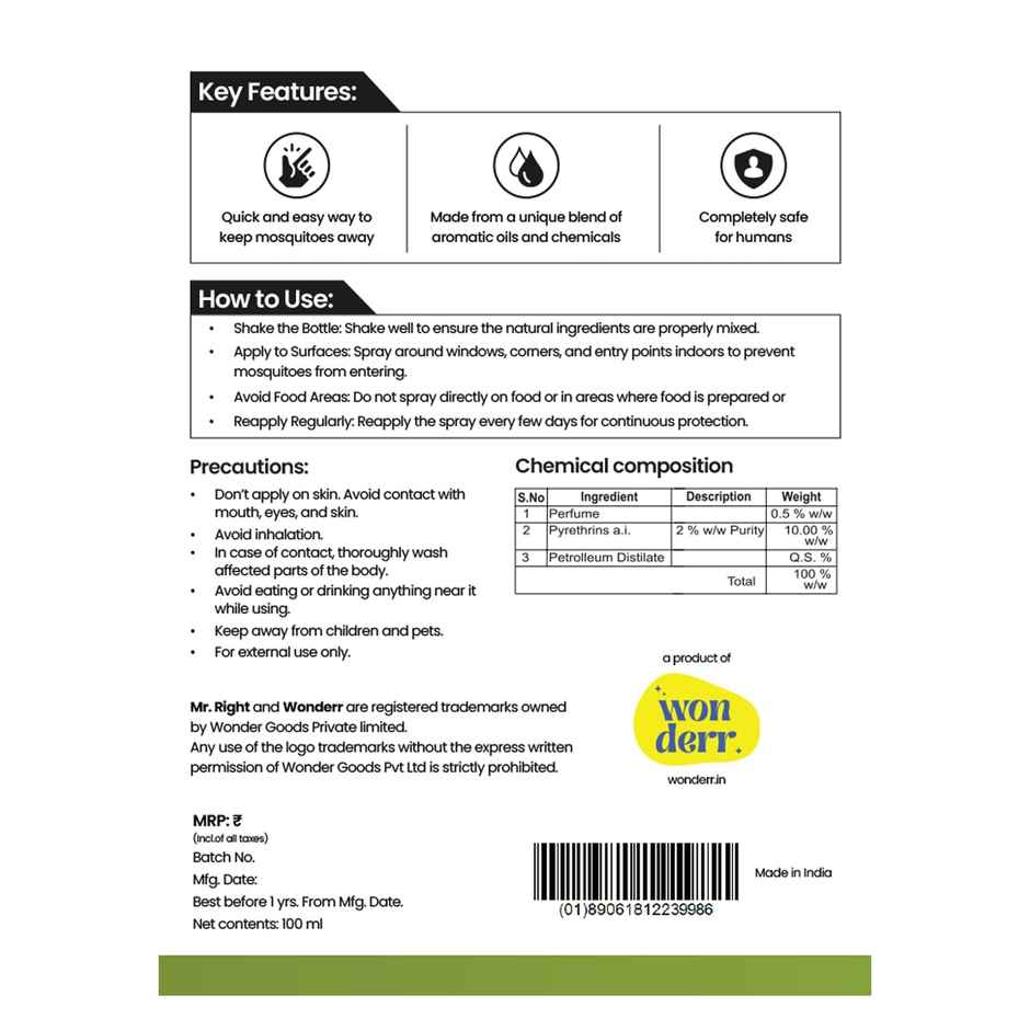 Mr. Right Mosquito Repellent Room Spray | Chemical Free