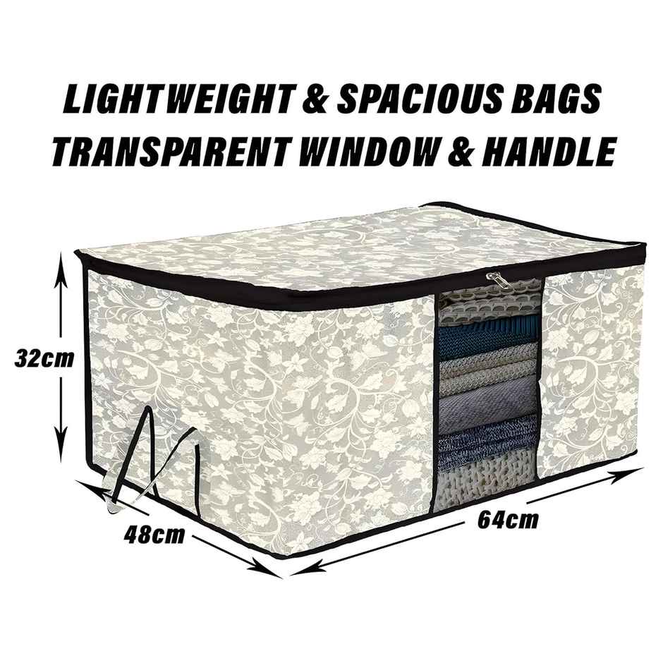 Kuber Industries Flower Underbed Storage Bag|Clear Window|Zipper & Handle|Large|Pack of 2|Black