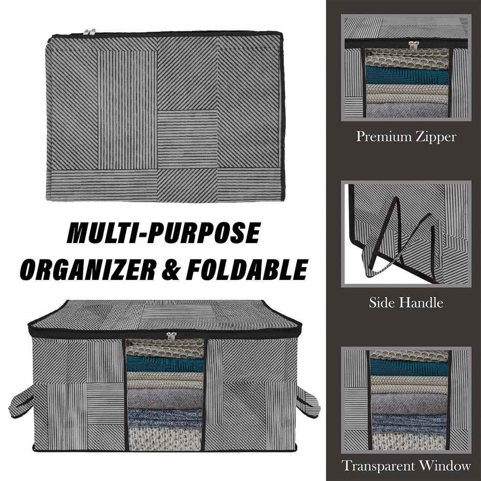 Kuber Industries Lining Underbed Storage Bag|Clear Window|Zipper & Handle|Large|Pack of 4|Gray