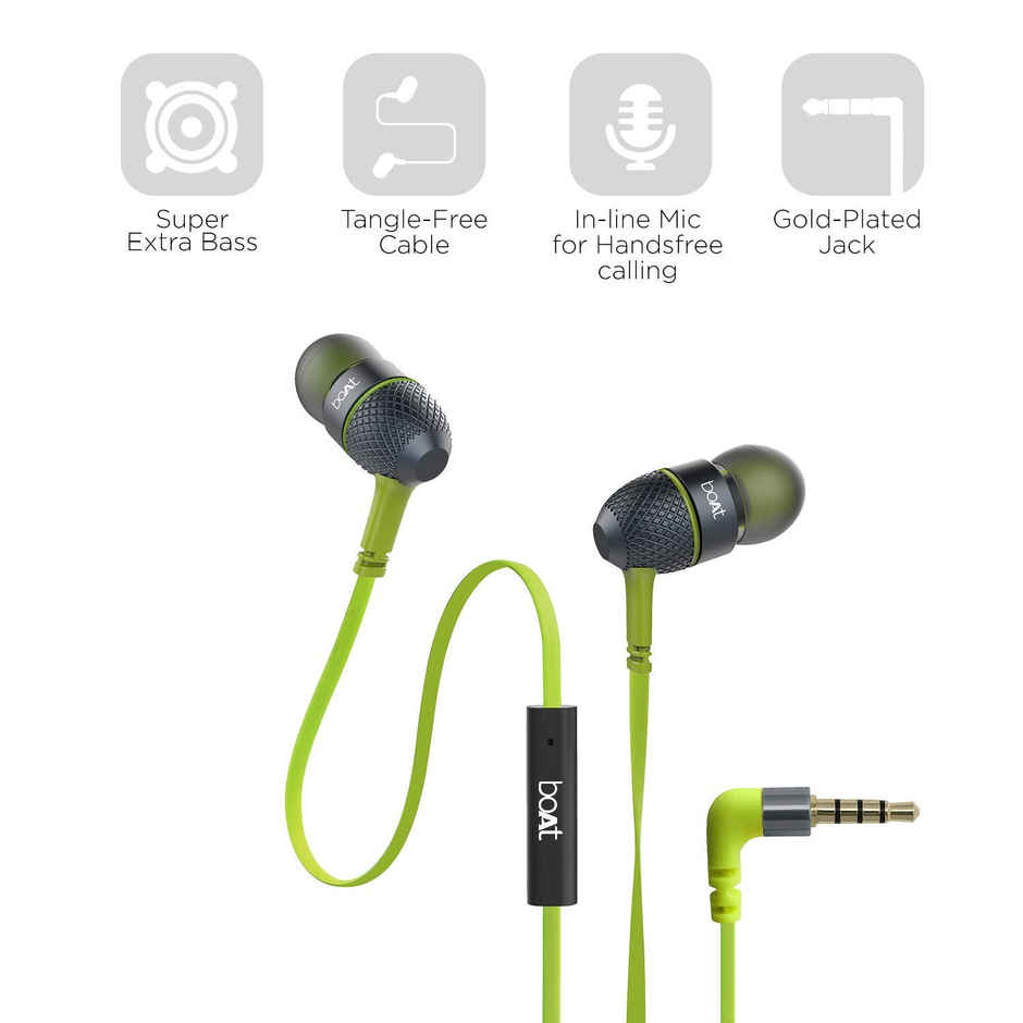boAt Bassheads 220 in-Ear Wired Headphones with Mic (Indi Lime)