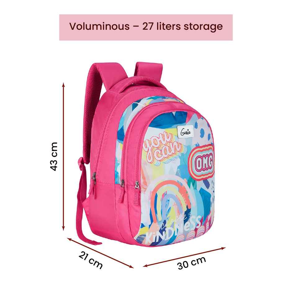 Genie Chrysi School Bag For Girls, 17 Inch Pink Backpack