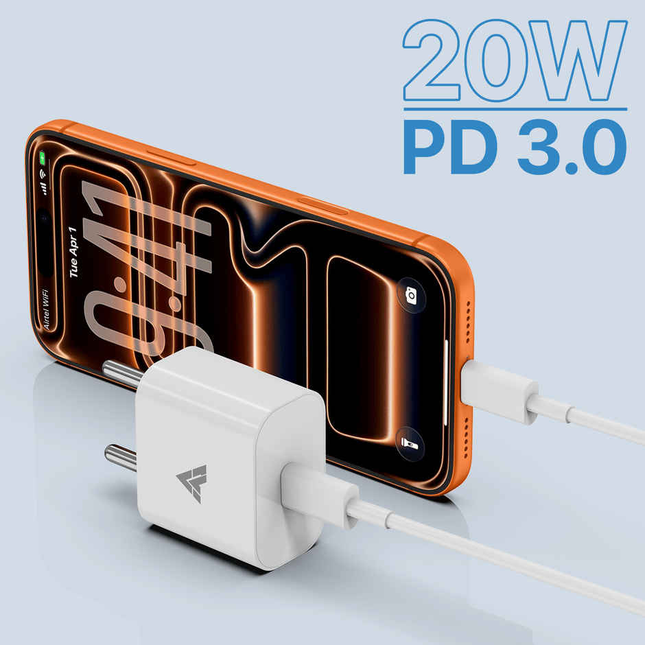 Fast Charger Adapter | 20 W | Type-C | White & Grey