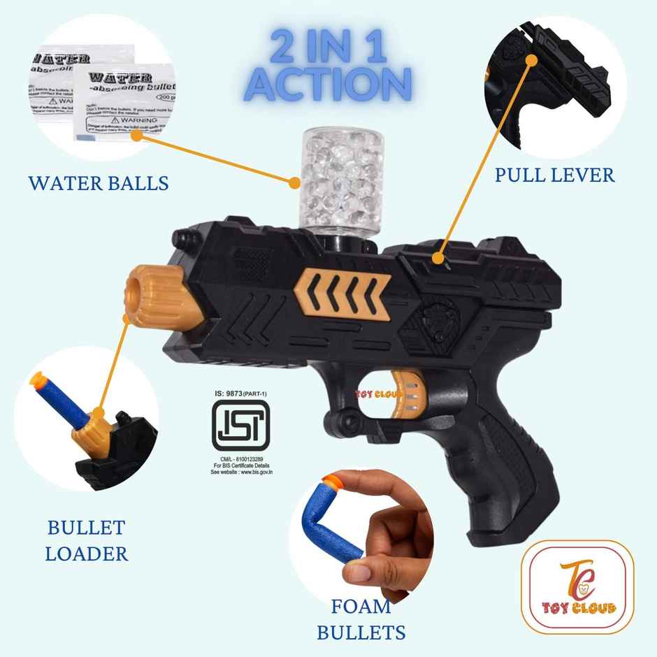 Toy Cloud 2 in 1 Force Blaster Toy Gun with Jelly Shots &10 Soft Foam Dart Bullet Shoot Indoor Game