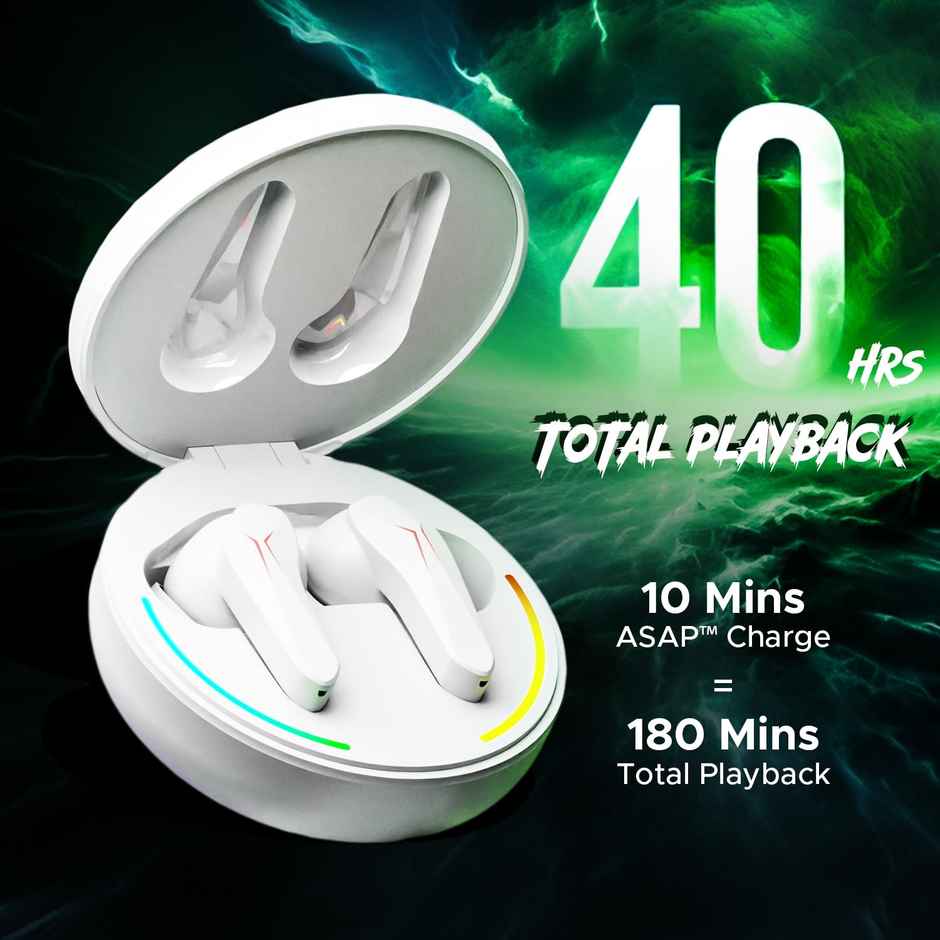 boAt Immortal 141 TWS Earbuds with mic, ENx Tech, 40HRS Battery, Low Latency Mode, Fast Charge, IPX4, IWP Tech, RBG Lights, v5.3 Bluetooth Gaming Earbuds - White Sabre