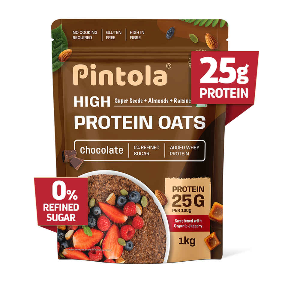 Pintola High Protein Oats Dark Chocolate With Almonds Raisin Pumpkin And Chia Seeds