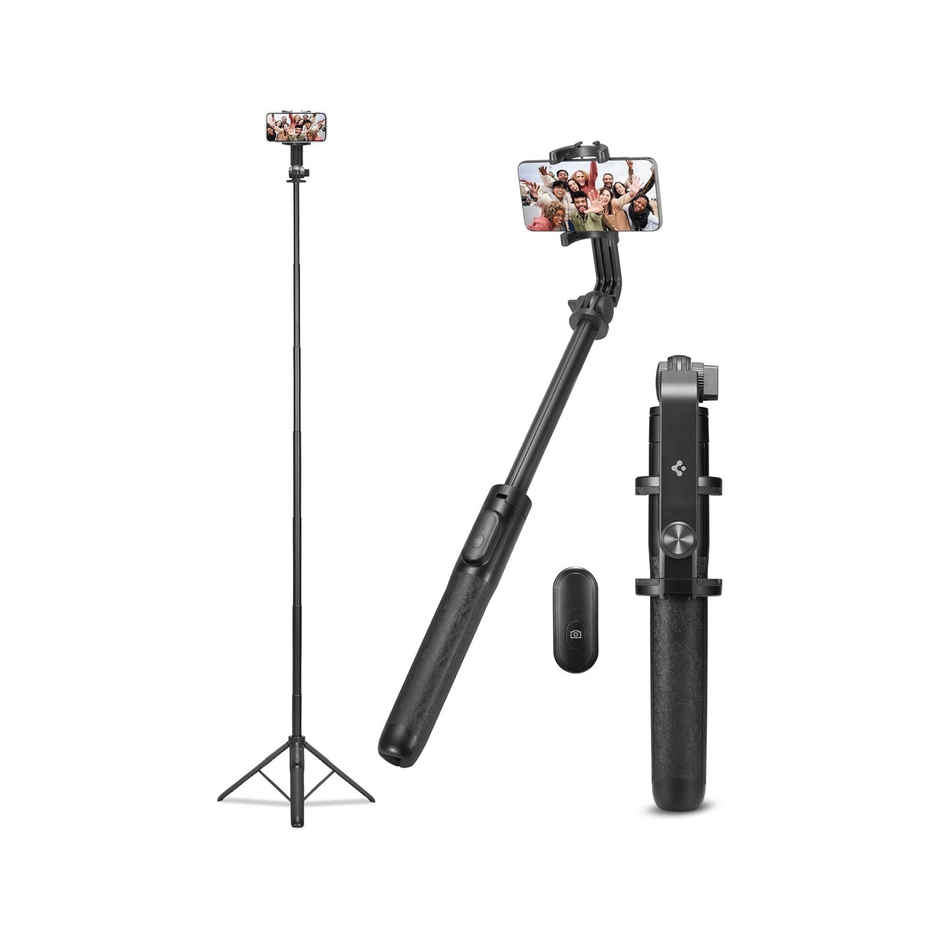 Spigen S560 Selfie Stick Tripod, With Wireless Wireless Blutooth Remote - Black