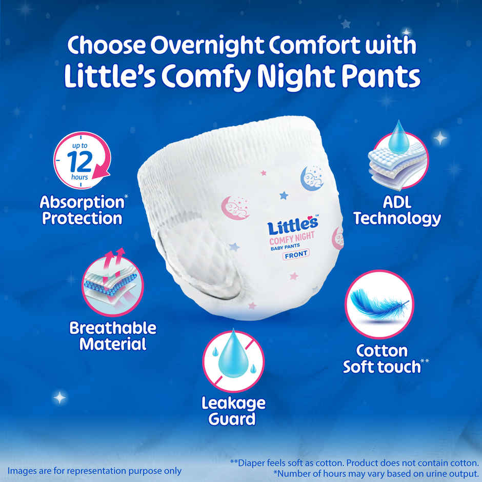 Littles Baby Diapers Pants | Comfy Nights | 7-12 kg | M