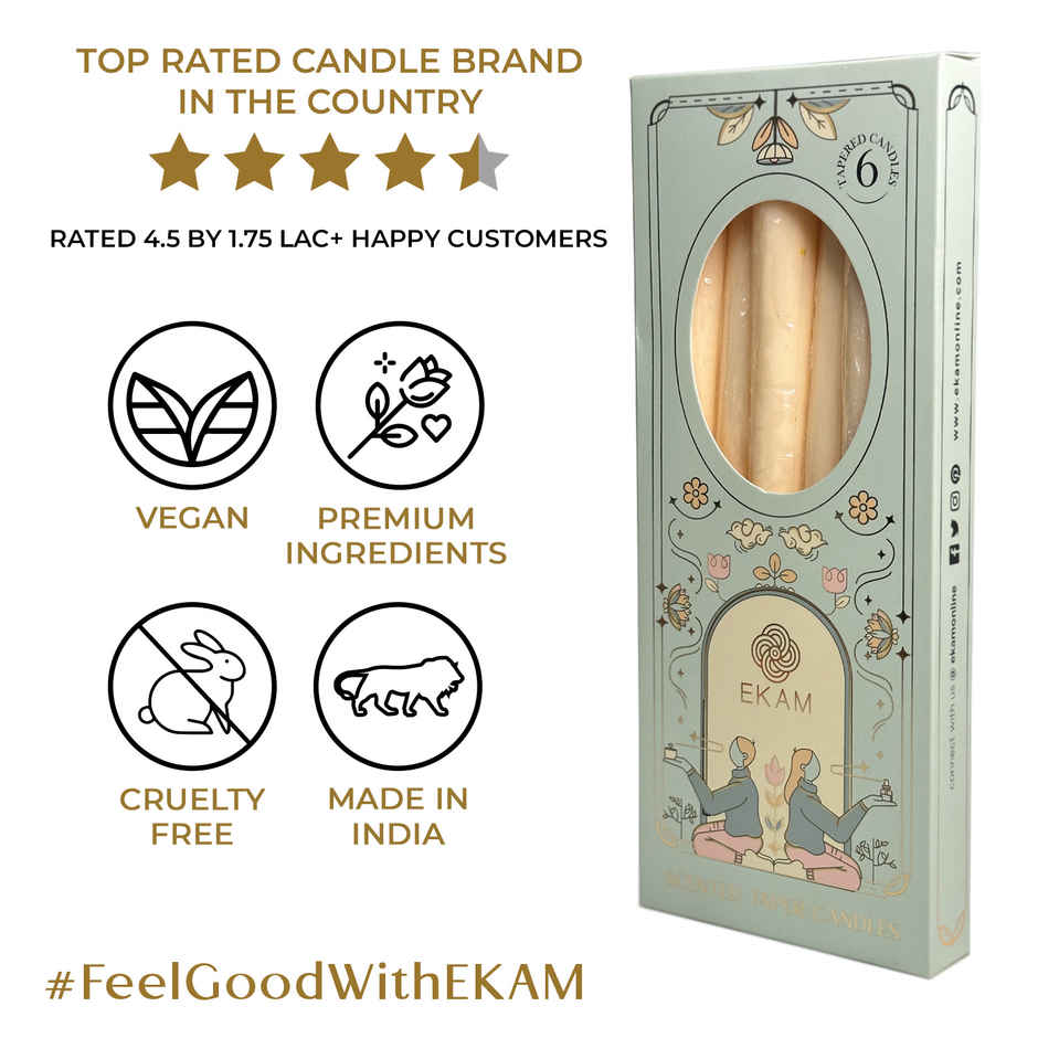 EKAM Scented Taper Candles (6 pcs) Gift Pack | Cedar & Mahogany | 52 g | 6 H Burn | Table Decor