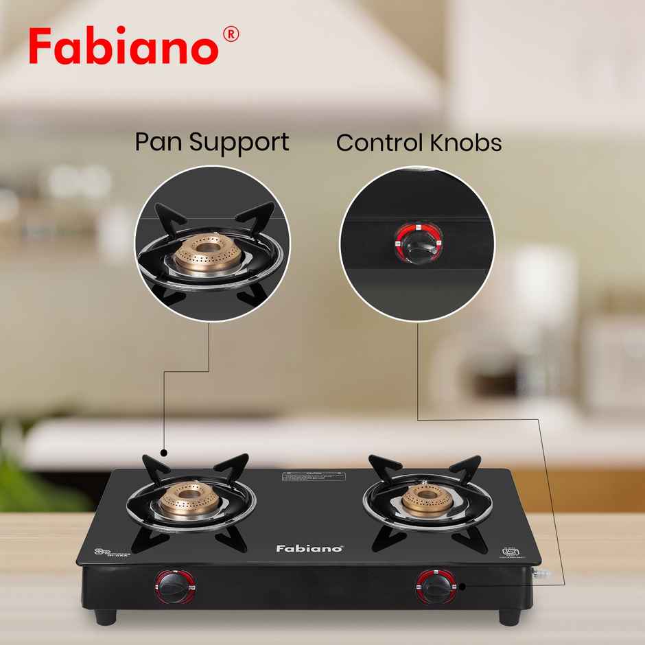 Fabiano 2 Burner Glass Gas Stove Brass Painted Burner