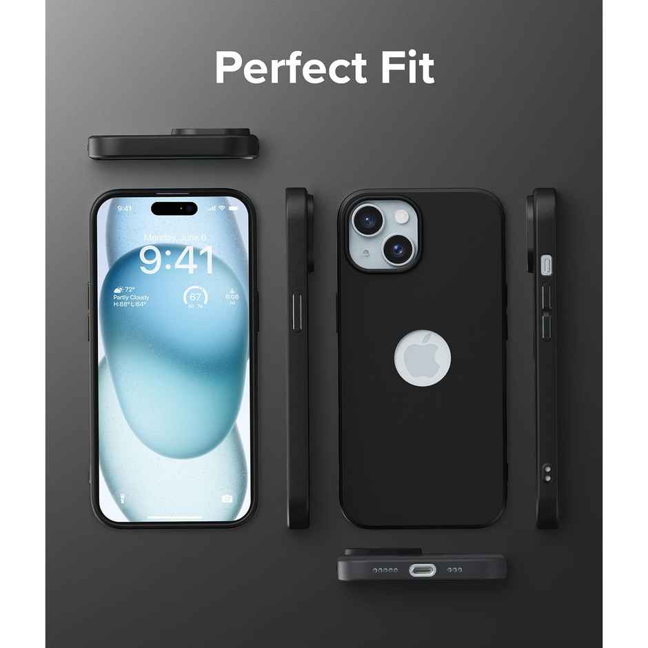 ExpressB Back Cover for iPhone 15 Slim Silicone Soft Logo Cut Matte Back - Black