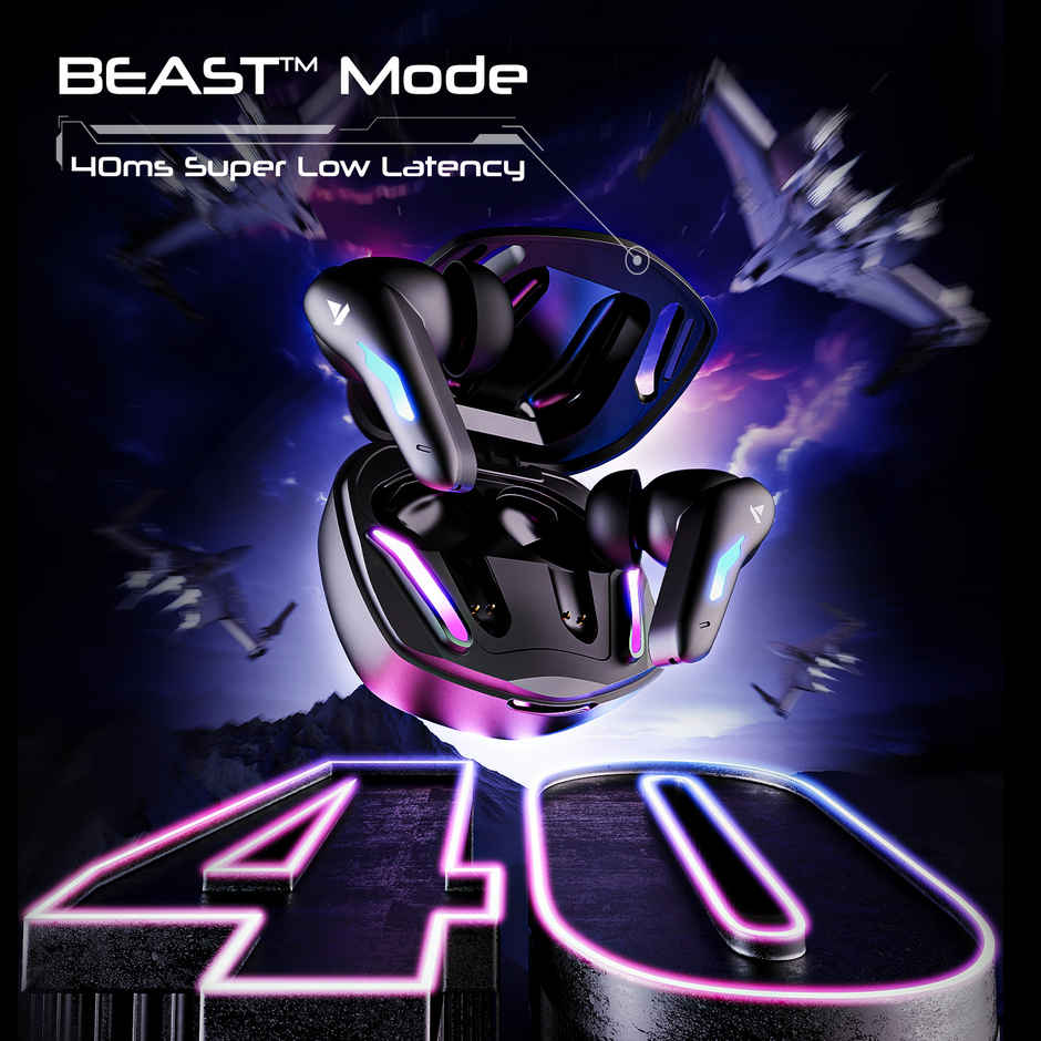 boAt Immortal 100 TWS Earbuds for Gaming w/ 30H Playtime, BEAST Mode & RGB LEDs (Black Sabre)