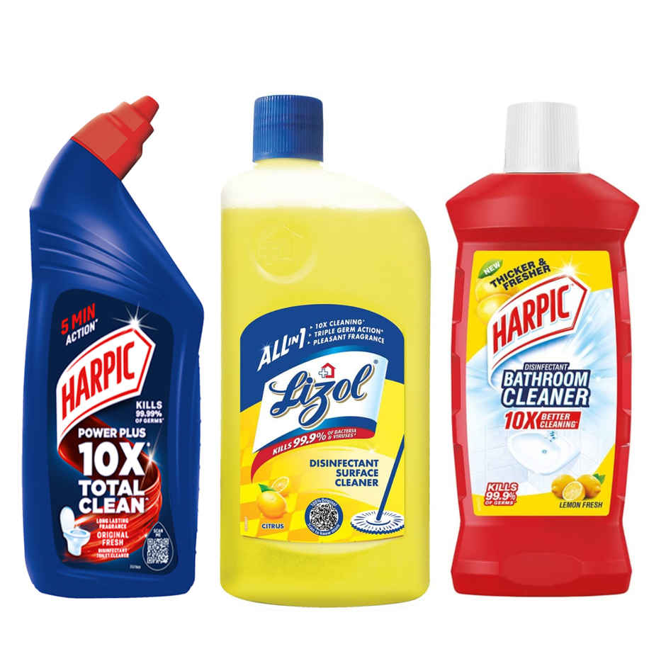 Harpic Disinfectant Toilet Cleaner Liquid Original(1l), Lizol Disinfectant Surface & Floor Cleaner Liquid Citrus(1l) & Harpic Disinfectant Bathroom Cleaner Liquid Lemon(1l) Combo