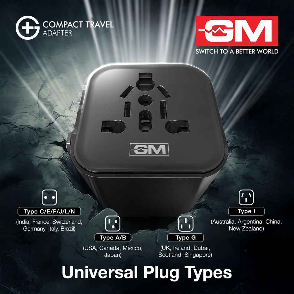 GM G Plus Universal Travel Adapter for 150 Plus Countries | Black