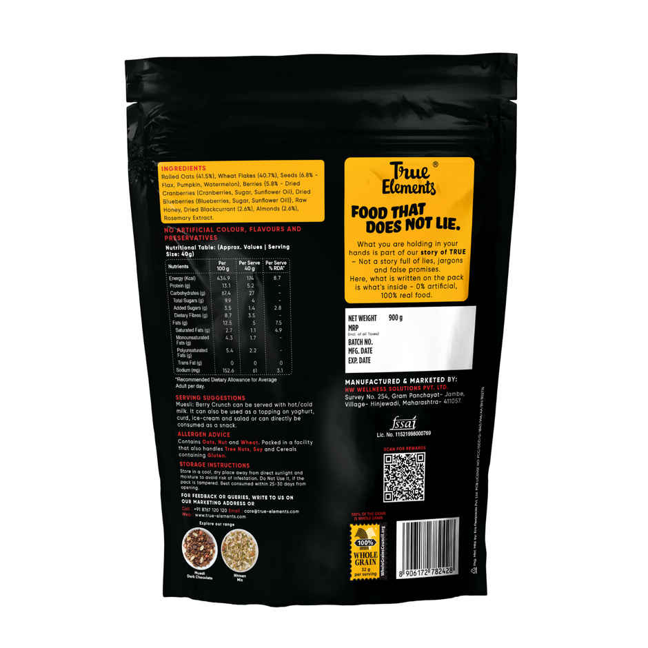 Rs By True Elements Muesli Berry Crunch, 93% Berries, Nuts And Whole Grain