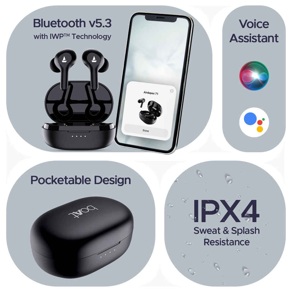boAt Airdopes 71 TWS Earbuds w/ 40H Playtime, Dual Mics with ENx & ASAP Charge (Active Black)