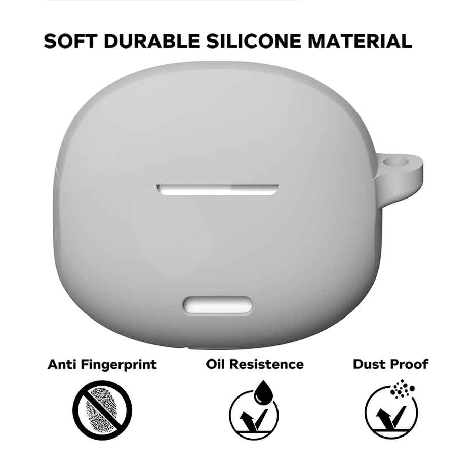 Sounce Earphone Case Cover Compatible for Boat Airdopes 170, Soft Silicone Skin Case Cover Shock-Absorbing Protective Case with Keychain-Grey