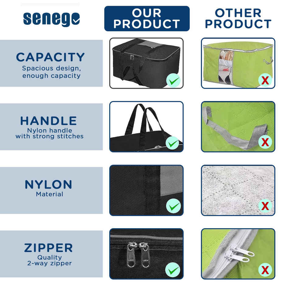 Senego Nylon Underbed Storage Bags for Clothes - Moisture & Dust-proof