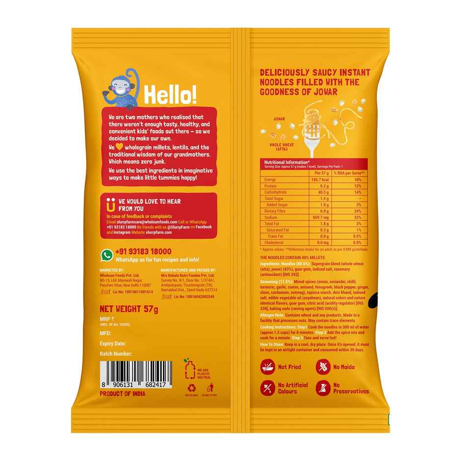 Slurrp Farm No Maida Instant Millet Noodles - Magic Masala Not Fried Millet Noodles | Pack Of 4