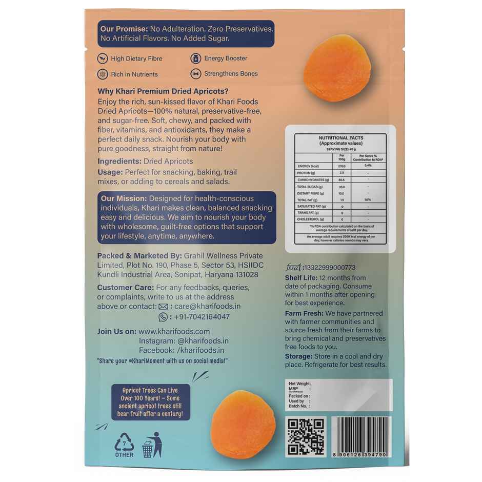 Khari Foods Premium Apricot Dried | Seedless Khumani | Dry Fruit Snack | No Added Sugar