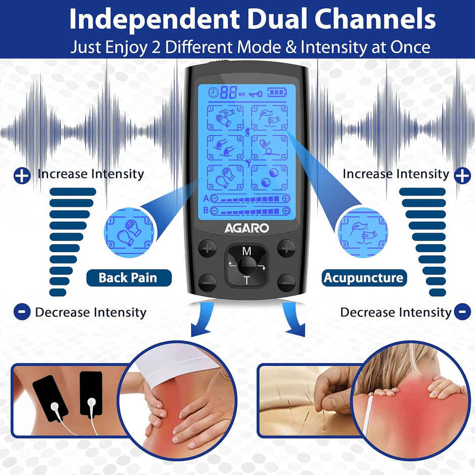 Agaro Dual Channel Tens Massager Tm2421 24 Modes, 20 Intensity Levels, Rechargeable, Muscle/Nerve