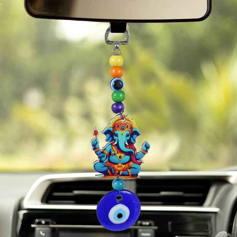 Tied Ribbons Set of 2 Feng Shui Blue Evil Eye Ganesha Pendant Ornament Amulet