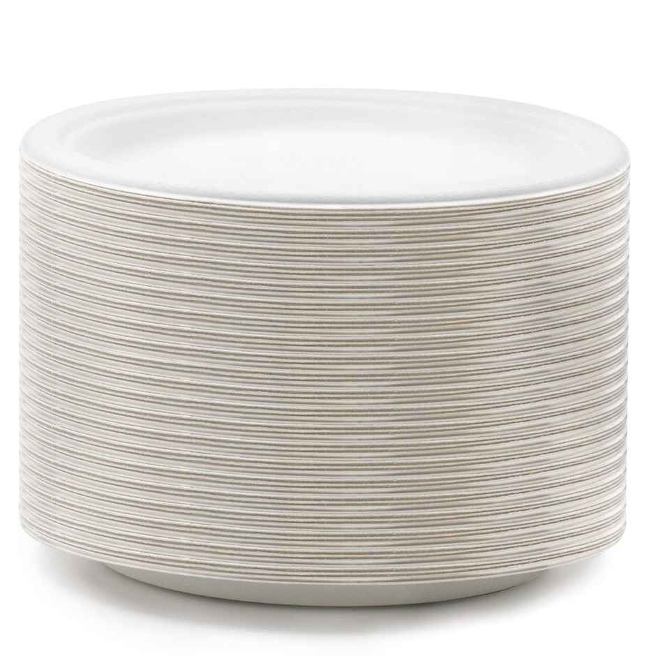 Disposable Paper White Round Plate | 6 inch | Pack of 25 | 225 GSM | Tempware