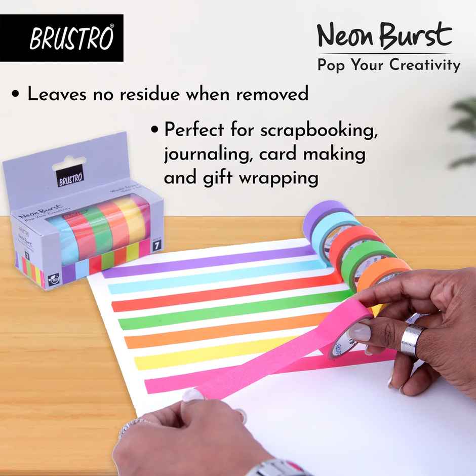 Brustro Neon Washi Tape Set Of 7 - 15Mmx5M