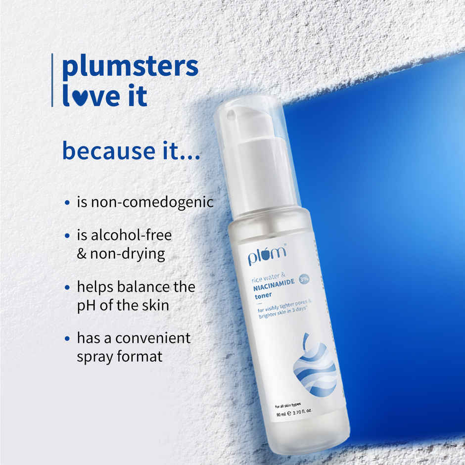 Plum 3% Niacinamide Alcohol-Free Toner With Rice Water | Tightens Pores & Brightens Skin