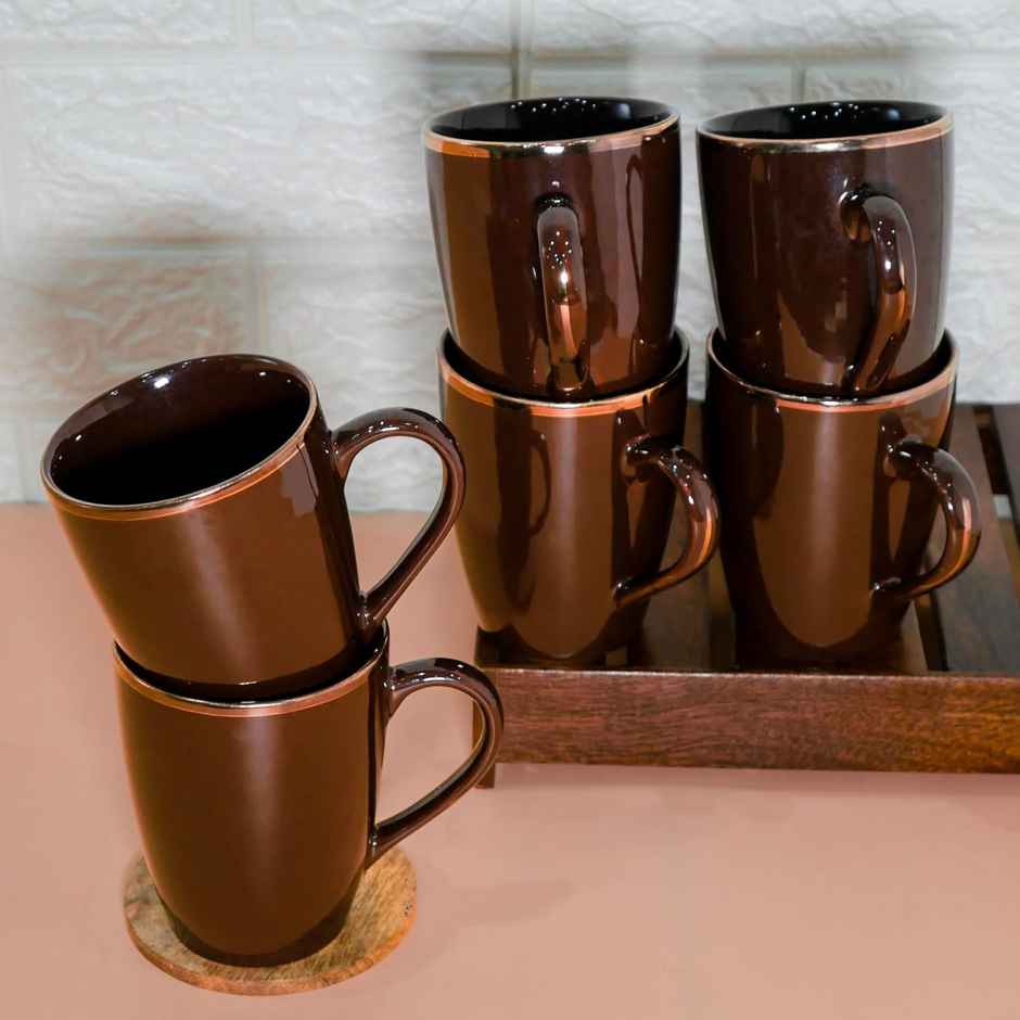 Femora 22K Liquid Gold Ceramic Coffee Mug (320Ml) Brown 2 Piece