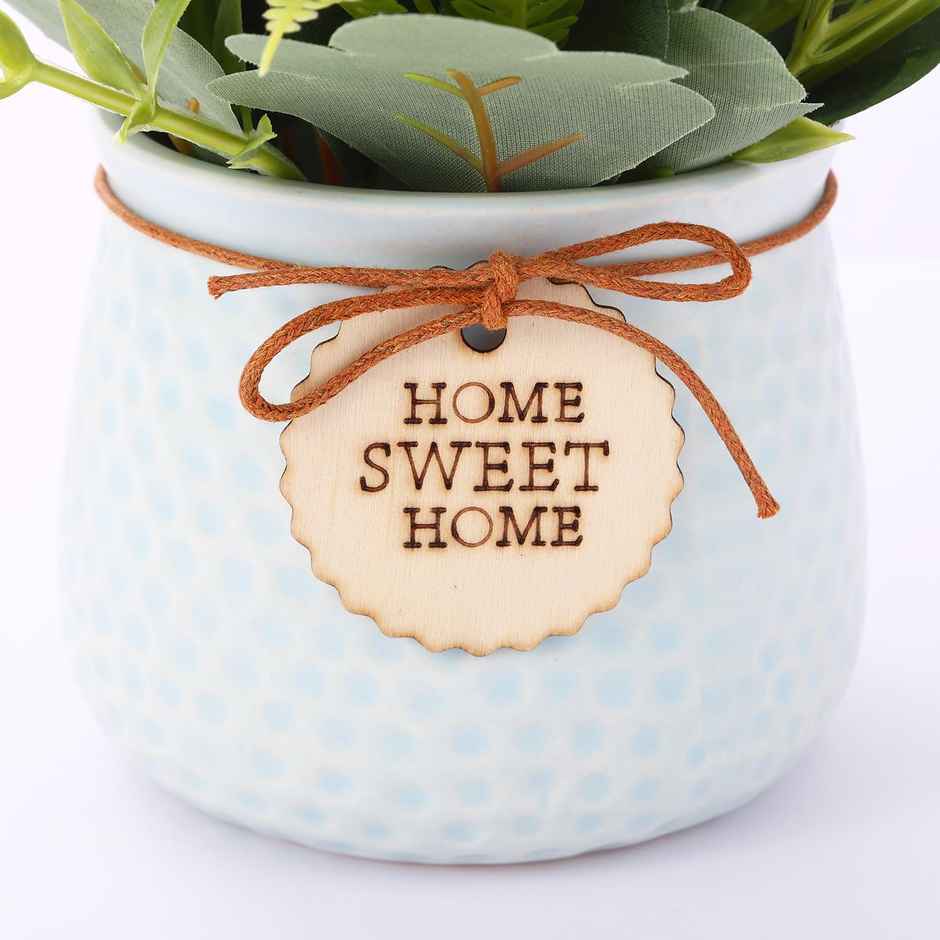 Rose Artificial Plant with Pot | Blue | Tied Ribbons