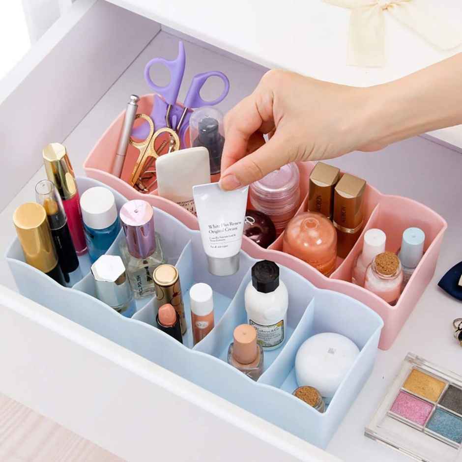 Go Hooked 5 Grid Plastic Storage Box Drawer Organizer | Set Of 4 | Multicolor