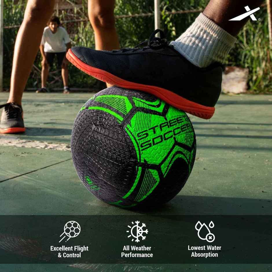 Vector X Street Soccer Rubberized Moulded Football | With Pump | Size 5 | Green Black