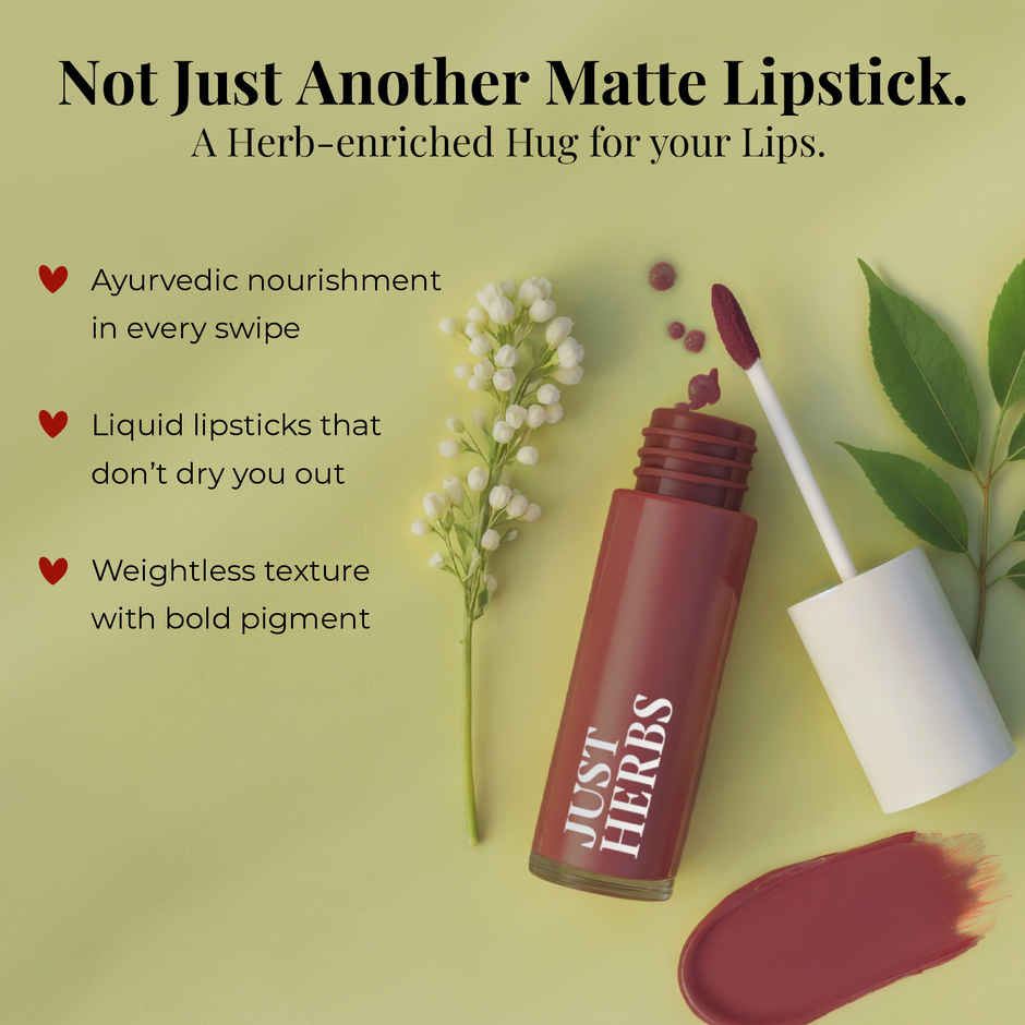 Just Herbs Herb Enriched Matte Liquid Lipstick | Ayurvedic | Red & Bold | Hydrating & Lightweight
